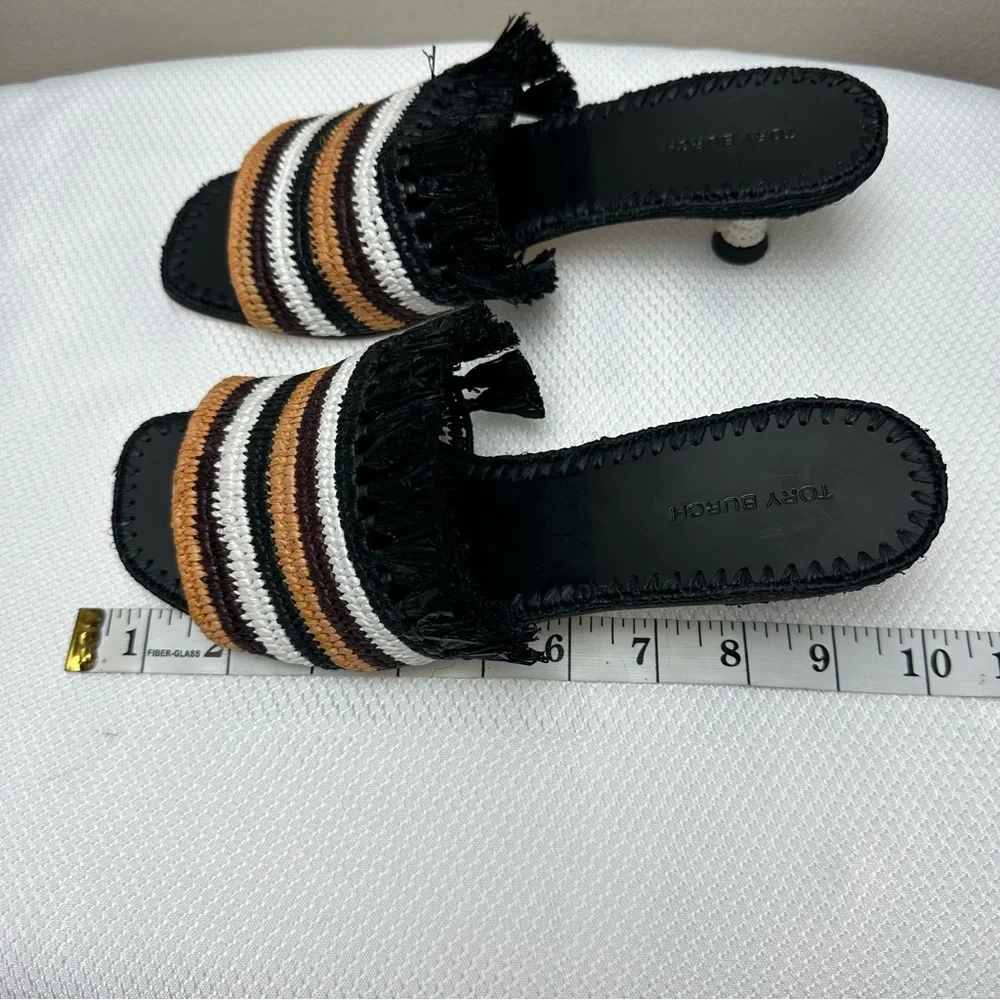 Tory Burch Eleanor Square Tie Braided Raffia Kitten Heel Sandal Sz 7